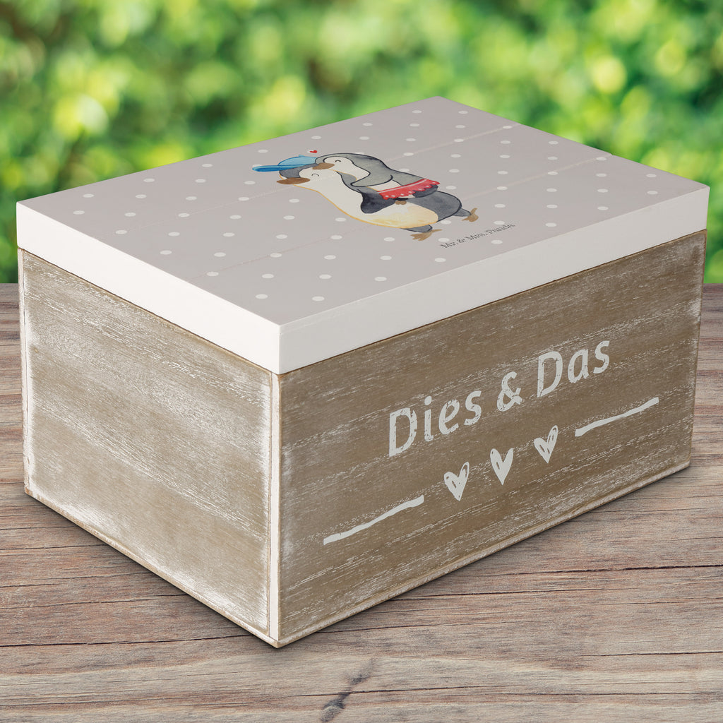 Holzkiste Pinguin Kleine Schwester Holzkiste, Kiste, Schatzkiste, Truhe, Schatulle, XXL, Erinnerungsbox, Erinnerungskiste, Dekokiste, Aufbewahrungsbox, Familie, Vatertag, Muttertag, Bruder, Schwester, Mama, Papa, Oma, Opa