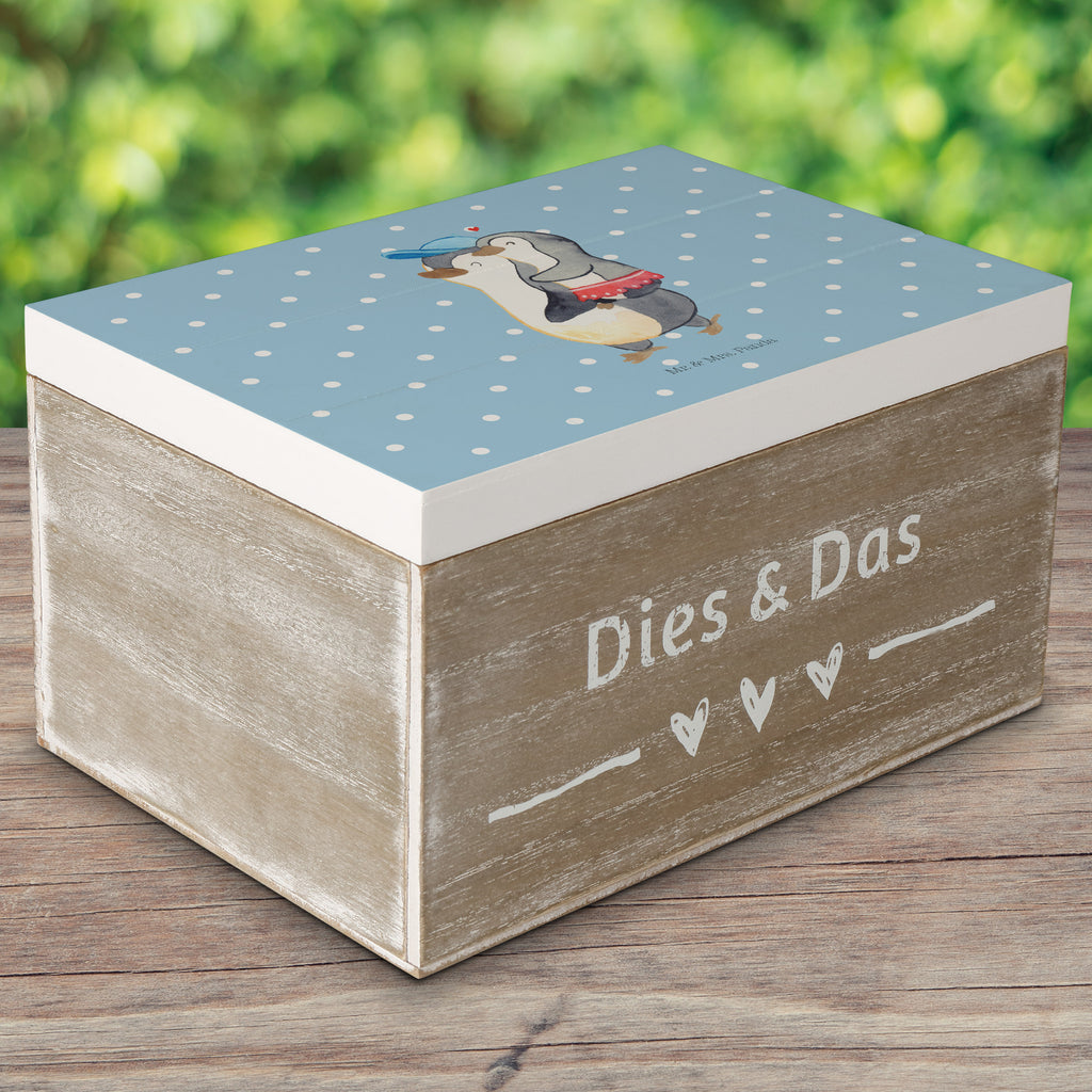 Holzkiste Pinguin Kleine Schwester Holzkiste, Kiste, Schatzkiste, Truhe, Schatulle, XXL, Erinnerungsbox, Erinnerungskiste, Dekokiste, Aufbewahrungsbox, Familie, Vatertag, Muttertag, Bruder, Schwester, Mama, Papa, Oma, Opa