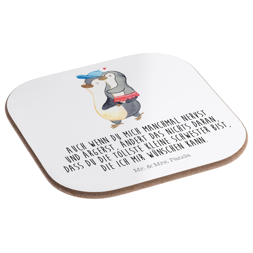 Quadratische Untersetzer Pinguin Kleine Schwester Bierdeckel, Glasuntersetzer, Untersetzer Gläser, Getränkeuntersetzer, Familie, Vatertag, Muttertag, Bruder, Schwester, Mama, Papa, Oma, Opa