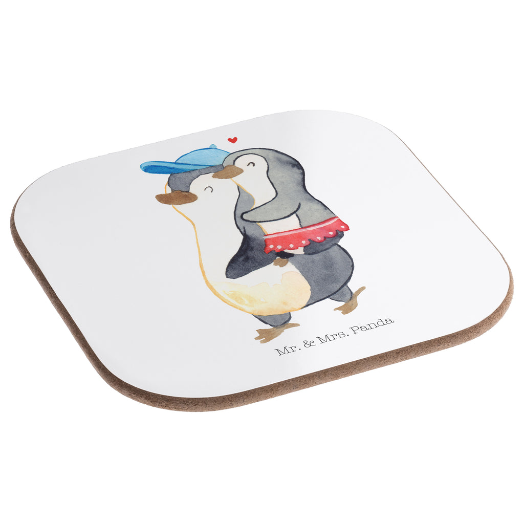 Quadratische Untersetzer Pinguin Kleine Schwester Bierdeckel, Glasuntersetzer, Untersetzer Gläser, Getränkeuntersetzer, Familie, Vatertag, Muttertag, Bruder, Schwester, Mama, Papa, Oma, Opa