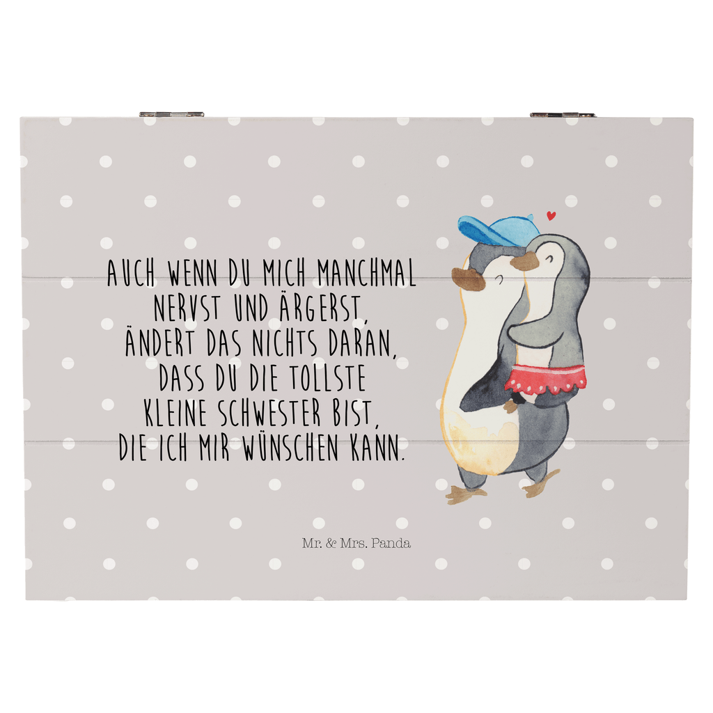Holzkiste Pinguin Kleine Schwester Holzkiste, Kiste, Schatzkiste, Truhe, Schatulle, XXL, Erinnerungsbox, Erinnerungskiste, Dekokiste, Aufbewahrungsbox, Familie, Vatertag, Muttertag, Bruder, Schwester, Mama, Papa, Oma, Opa