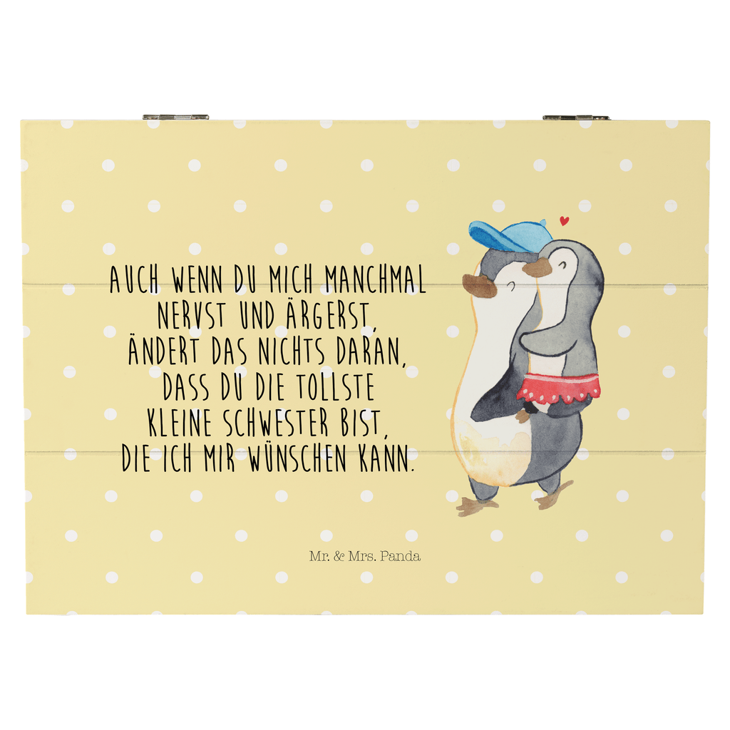 Holzkiste Pinguin Kleine Schwester Holzkiste, Kiste, Schatzkiste, Truhe, Schatulle, XXL, Erinnerungsbox, Erinnerungskiste, Dekokiste, Aufbewahrungsbox, Familie, Vatertag, Muttertag, Bruder, Schwester, Mama, Papa, Oma, Opa