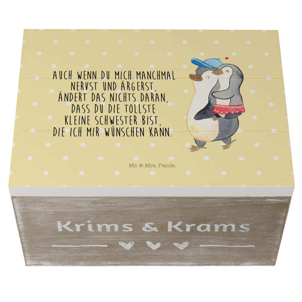 Holzkiste Pinguin Kleine Schwester Holzkiste, Kiste, Schatzkiste, Truhe, Schatulle, XXL, Erinnerungsbox, Erinnerungskiste, Dekokiste, Aufbewahrungsbox, Familie, Vatertag, Muttertag, Bruder, Schwester, Mama, Papa, Oma, Opa