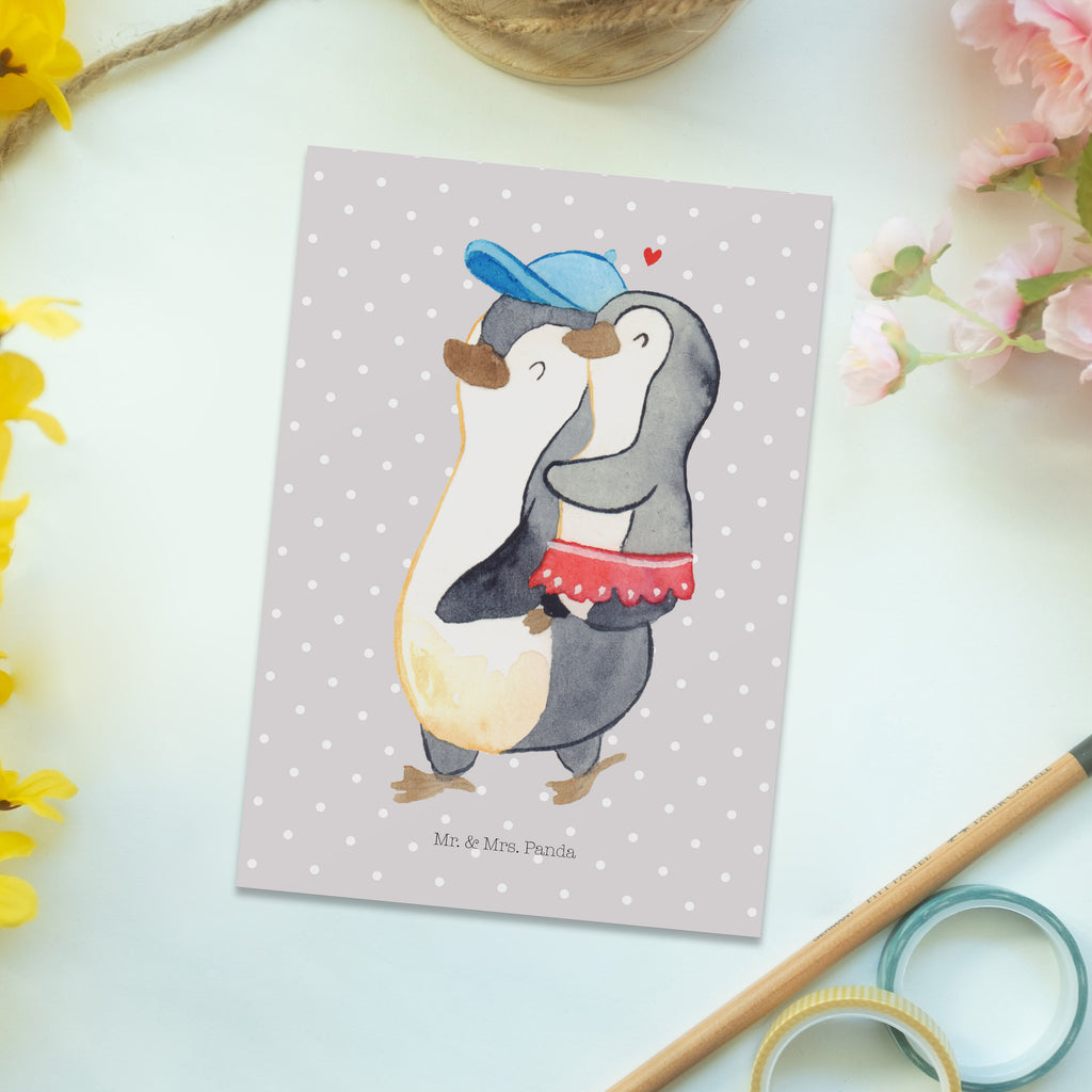 Postkarte Pinguin Kleine Schwester Geschenkkarte, Grußkarte, Karte, Einladung, Ansichtskarte, Geburtstagskarte, Einladungskarte, Dankeskarte, Familie, Vatertag, Muttertag, Bruder, Schwester, Mama, Papa, Oma, Opa