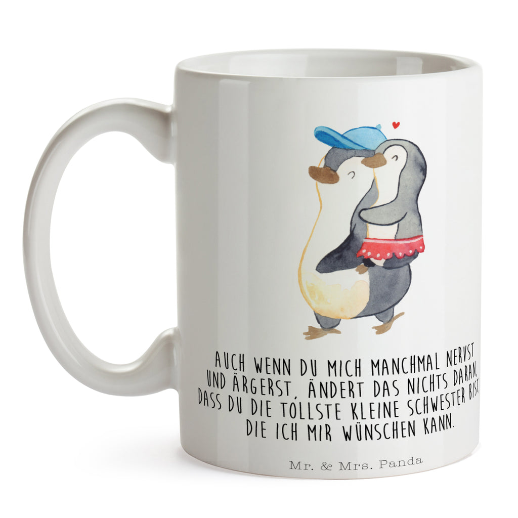 Tasse Pinguin Kleine Schwester  Becher, Kaffeetasse, Kaffeebecher, Tee, Frühstück, Büro  Familie, Vatertag, Muttertag, Bruder, Schwester, Mama, Papa, Oma, Opa