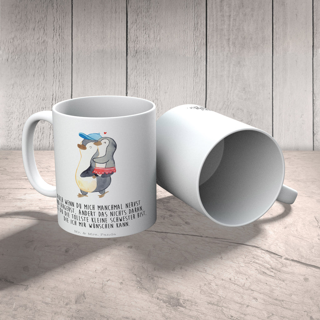 Tasse Pinguin Kleine Schwester  Becher, Kaffeetasse, Kaffeebecher, Tee, Frühstück, Büro  Familie, Vatertag, Muttertag, Bruder, Schwester, Mama, Papa, Oma, Opa