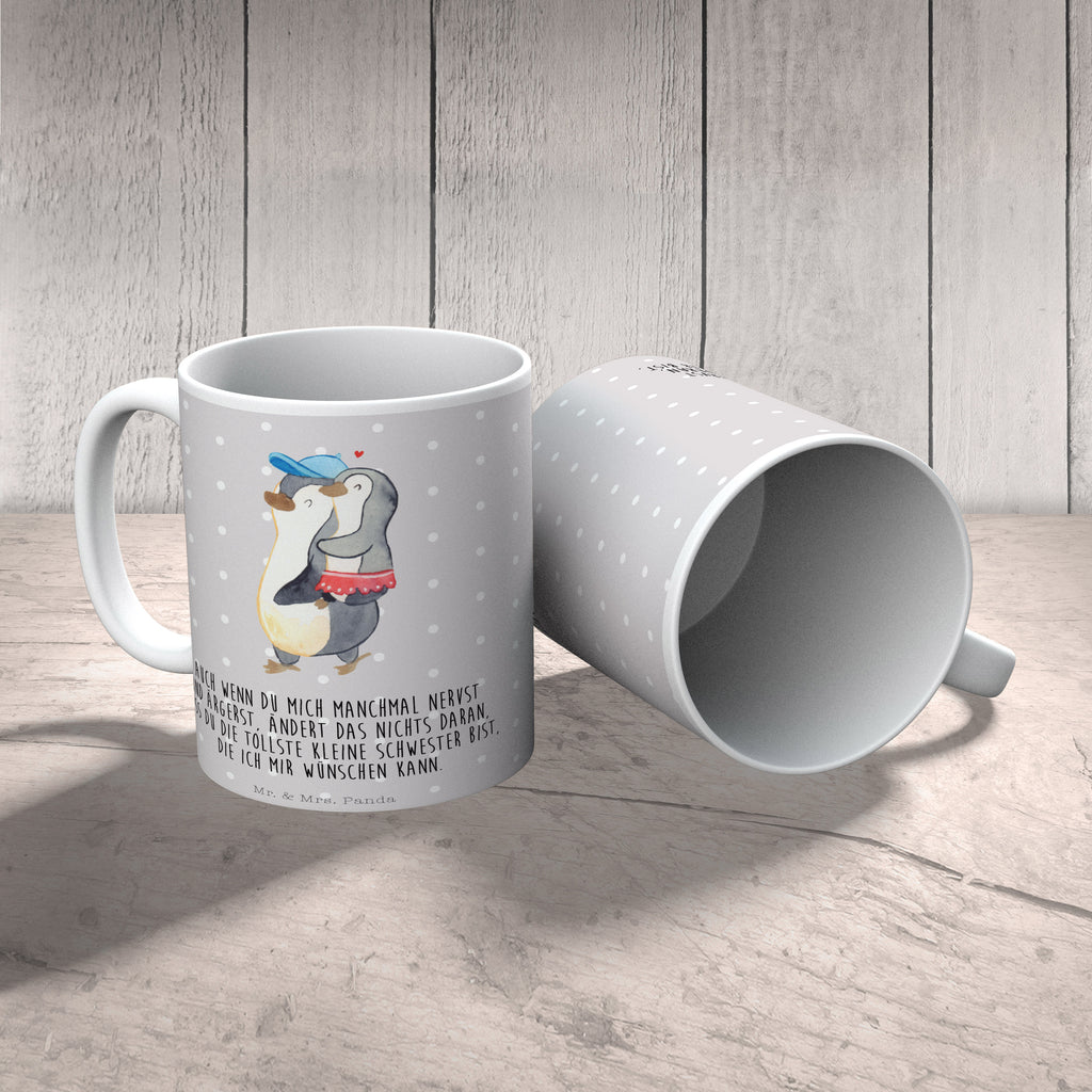 Tasse Pinguin Kleine Schwester  Becher, Kaffeetasse, Kaffeebecher, Tee, Frühstück, Büro  Familie, Vatertag, Muttertag, Bruder, Schwester, Mama, Papa, Oma, Opa