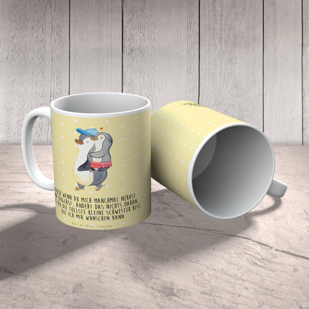 Tasse Pinguin Kleine Schwester  Becher, Kaffeetasse, Kaffeebecher, Tee, Frühstück, Büro  Familie, Vatertag, Muttertag, Bruder, Schwester, Mama, Papa, Oma, Opa