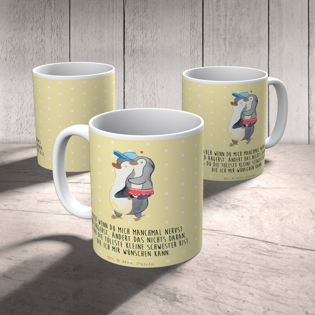 Tasse Pinguin Kleine Schwester  Becher, Kaffeetasse, Kaffeebecher, Tee, Frühstück, Büro  Familie, Vatertag, Muttertag, Bruder, Schwester, Mama, Papa, Oma, Opa