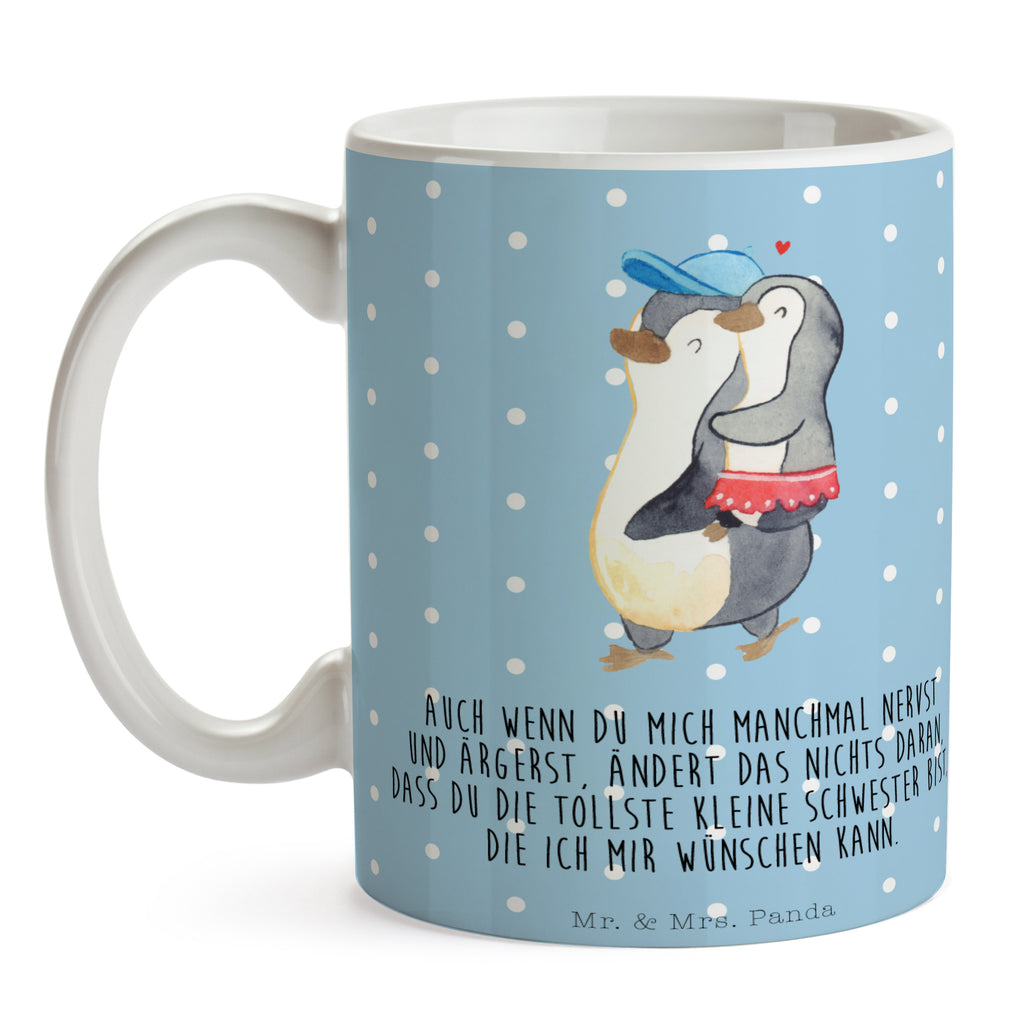 Tasse Pinguin Kleine Schwester  Becher, Kaffeetasse, Kaffeebecher, Tee, Frühstück, Büro  Familie, Vatertag, Muttertag, Bruder, Schwester, Mama, Papa, Oma, Opa