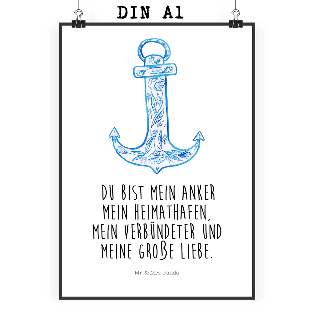 Poster Anker Blau Poster, Wandposter, Bild, Wanddeko, Küchenposter, Kinderposter, Wanddeko Bild, Raumdekoration, Wanddekoration, Handgemaltes Poster, Mr. & Mrs. Panda Poster, Designposter, Kunstdruck, Posterdruck, Tiermotive, Gute Laune, lustige Sprüche, Tiere