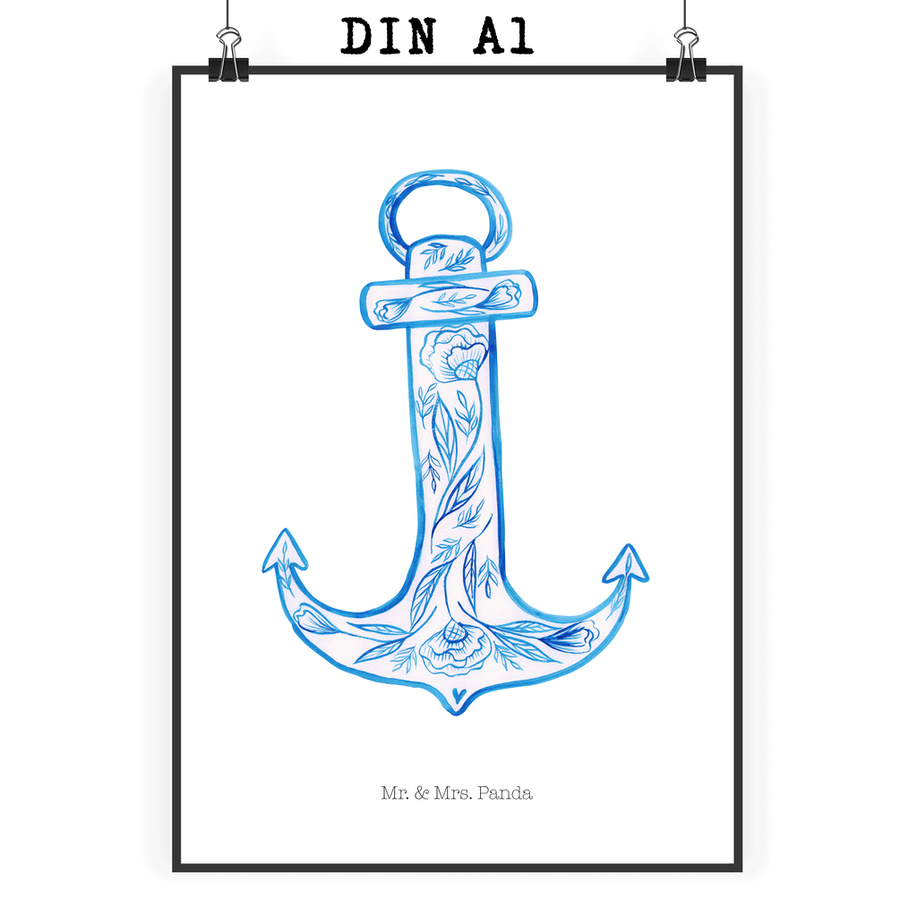 Poster Anker Blau Poster, Wandposter, Bild, Wanddeko, Küchenposter, Kinderposter, Wanddeko Bild, Raumdekoration, Wanddekoration, Handgemaltes Poster, Mr. & Mrs. Panda Poster, Designposter, Kunstdruck, Posterdruck, Tiermotive, Gute Laune, lustige Sprüche, Tiere