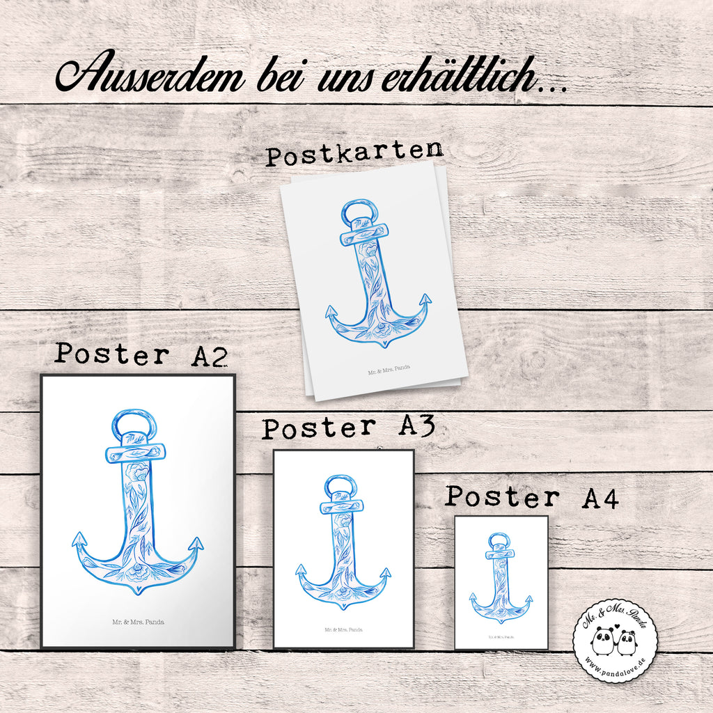 Poster Anker Blau Poster, Wandposter, Bild, Wanddeko, Küchenposter, Kinderposter, Wanddeko Bild, Raumdekoration, Wanddekoration, Handgemaltes Poster, Mr. & Mrs. Panda Poster, Designposter, Kunstdruck, Posterdruck, Tiermotive, Gute Laune, lustige Sprüche, Tiere