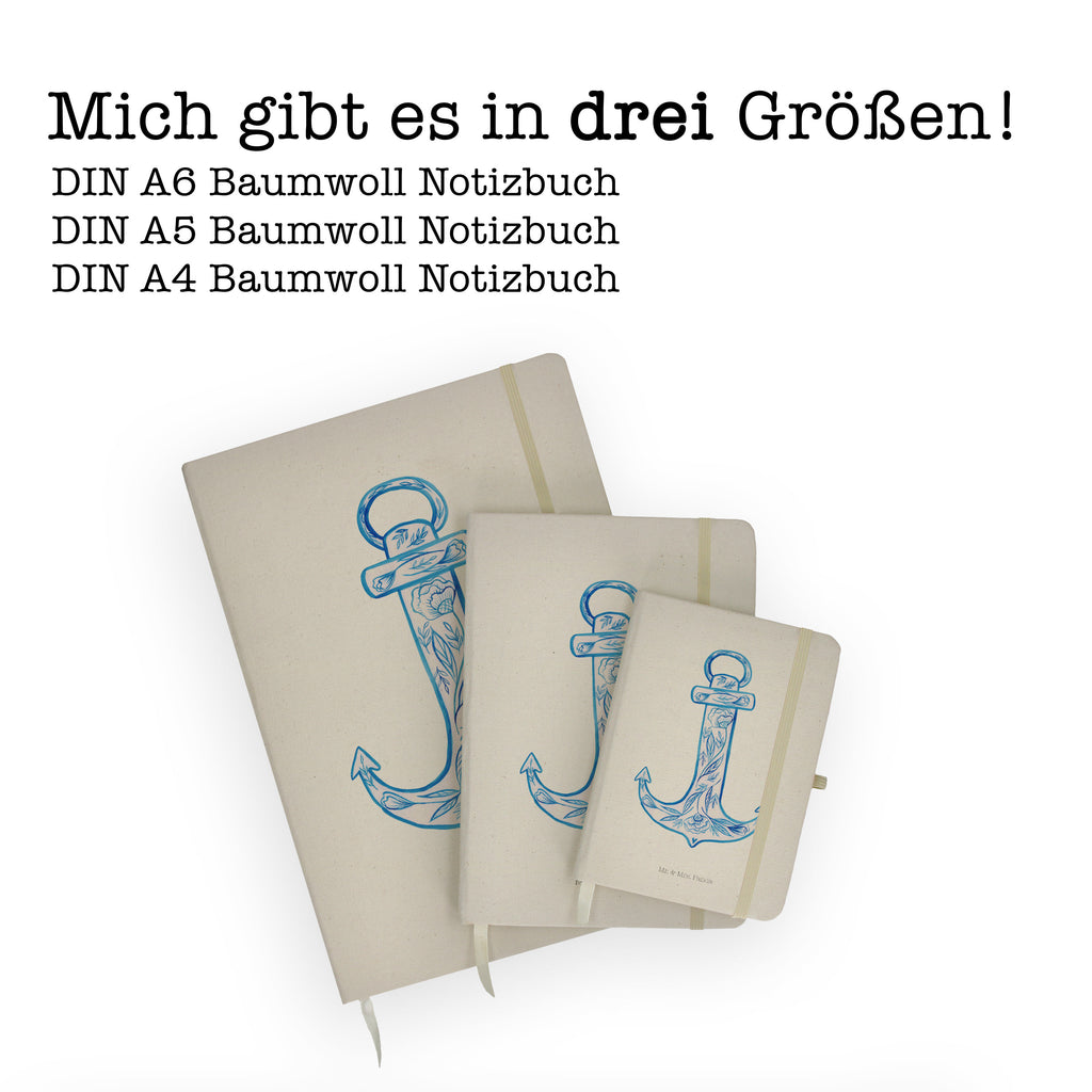 DIN A5 Baumwoll Notizbuch Anker Blau Notizen, Eintragebuch, Tagebuch, Notizblock, Adressbuch, Journal, Kladde, Skizzenbuch, Notizheft, Schreibbuch, Schreibheft, Tiermotive, Gute Laune, lustige Sprüche, Tiere