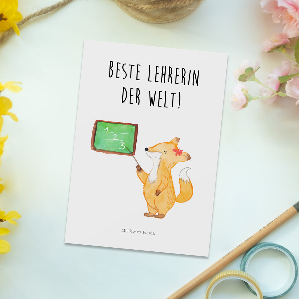 Postkarte Fuchs Lehrerin Geschenkkarte, Grußkarte, Karte, Einladung, Ansichtskarte, Geburtstagskarte, Einladungskarte, Dankeskarte, Tiermotive, Gute Laune, lustige Sprüche, Tiere