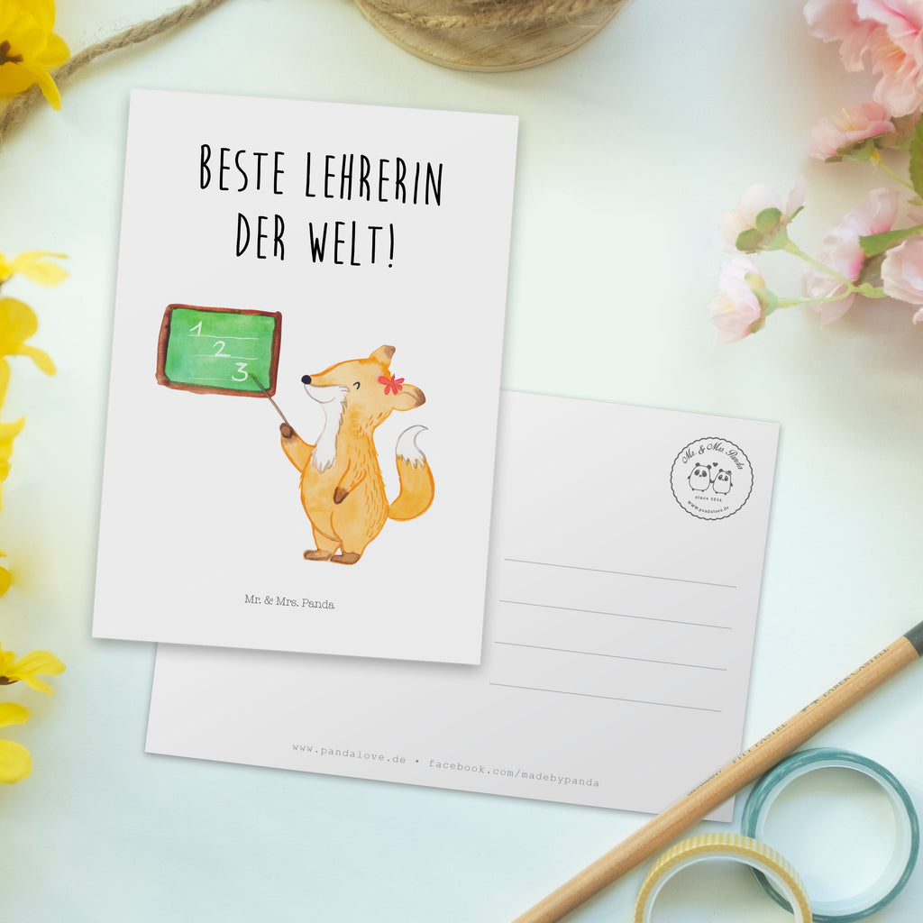 Postkarte Fuchs Lehrerin Geschenkkarte, Grußkarte, Karte, Einladung, Ansichtskarte, Geburtstagskarte, Einladungskarte, Dankeskarte, Tiermotive, Gute Laune, lustige Sprüche, Tiere
