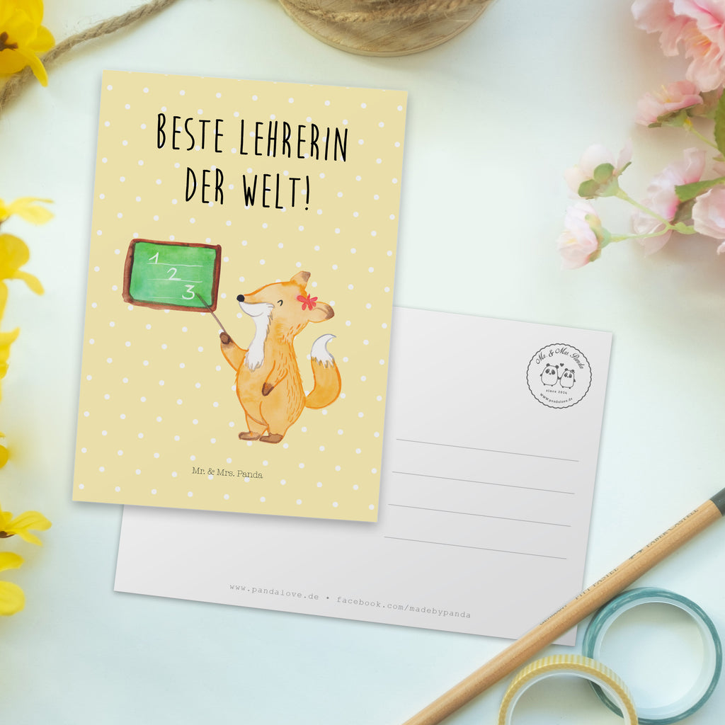 Postkarte Fuchs Lehrerin Geschenkkarte, Grußkarte, Karte, Einladung, Ansichtskarte, Geburtstagskarte, Einladungskarte, Dankeskarte, Tiermotive, Gute Laune, lustige Sprüche, Tiere