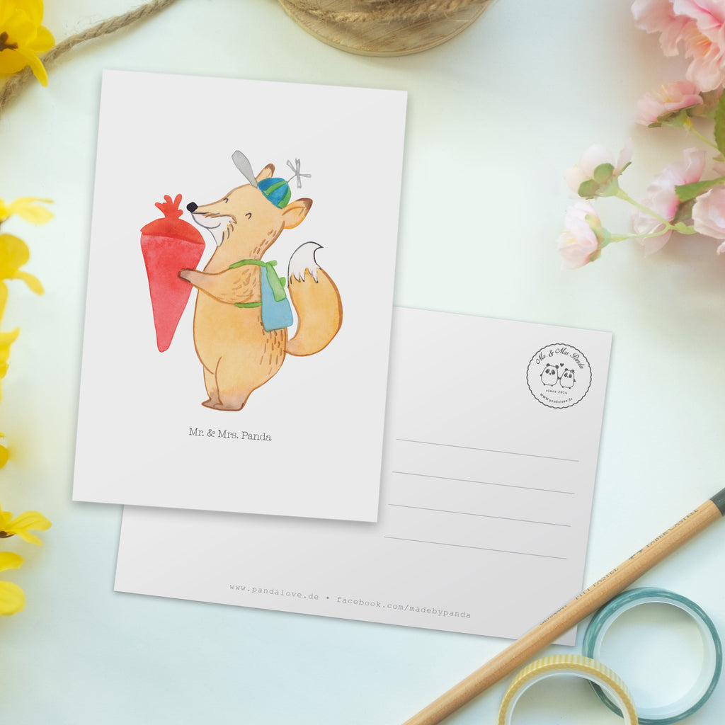 Postkarte Fuchs Schulkind Geschenkkarte, Grußkarte, Karte, Einladung, Ansichtskarte, Geburtstagskarte, Einladungskarte, Tiermotive, Gute Laune, lustige Sprüche, Tiere