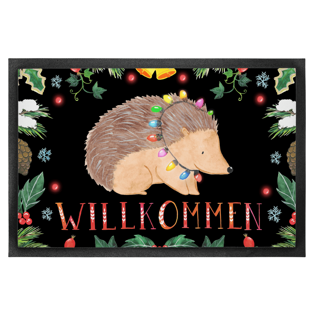 Fußmatte Igel Lichterkette  Türvorleger, Schmutzmatte, Fußabtreter, Matte, Schmutzfänger, Fußabstreifer, Schmutzfangmatte, Türmatte, Motivfußmatte,  Haustürmatte, Vorleger  Winter, Weihnachten, Weihnachtsdeko, Nikolaus, Advent, Heiligabend, Wintermotiv