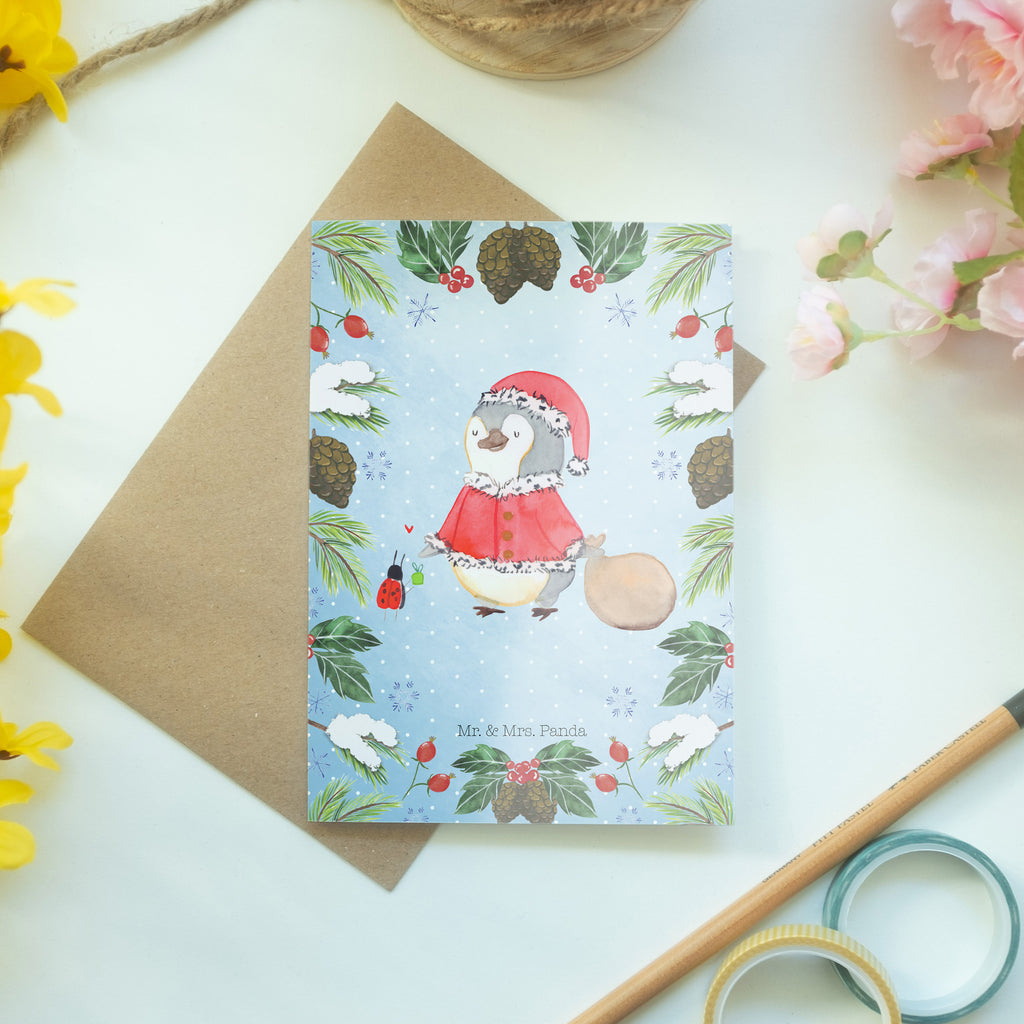 Grußkarte Pinguin Nikolaus Klappkarte, Einladungskarte, Glückwunschkarte, Hochzeitskarte, Geburtstagskarte, Karte, Winter, Weihnachten, Weihnachtsdeko, Nikolaus, Advent, Heiligabend, Wintermotiv