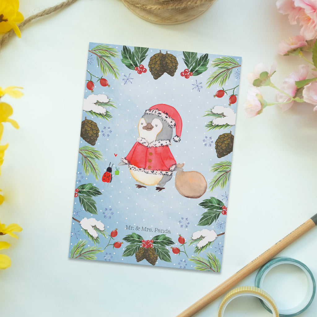 Postkarte Pinguin Nikolaus Geschenkkarte, Grußkarte, Karte, Einladung, Ansichtskarte, Geburtstagskarte, Einladungskarte, Winter, Weihnachten, Weihnachtsdeko, Nikolaus, Advent, Heiligabend, Wintermotiv