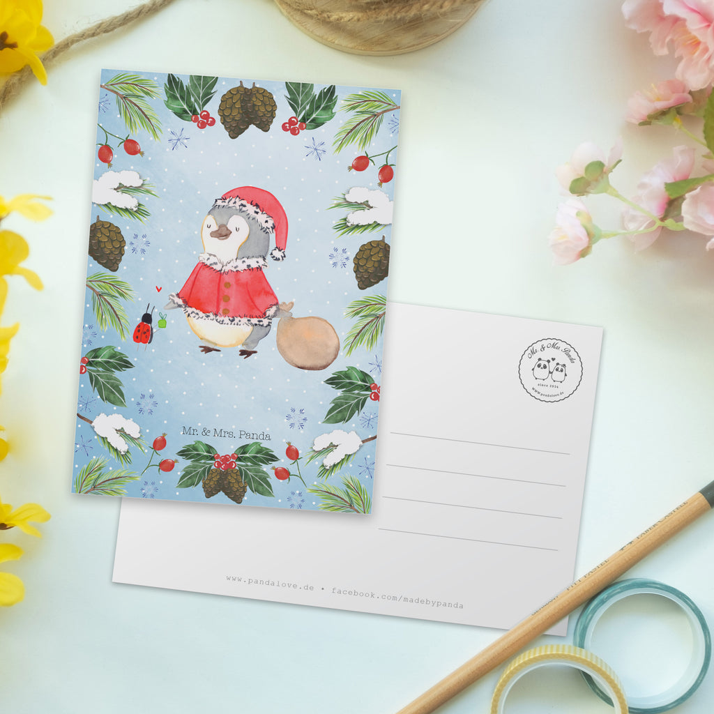 Postkarte Pinguin Nikolaus Geschenkkarte, Grußkarte, Karte, Einladung, Ansichtskarte, Geburtstagskarte, Einladungskarte, Winter, Weihnachten, Weihnachtsdeko, Nikolaus, Advent, Heiligabend, Wintermotiv