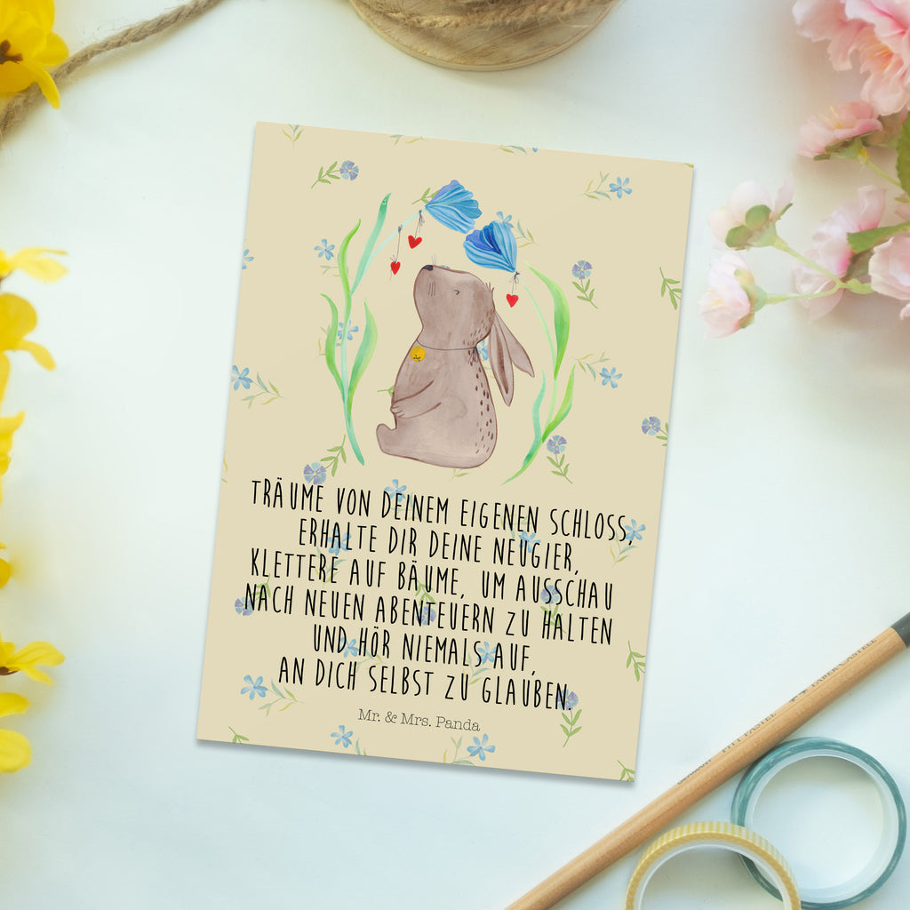 Postkarte Hase Blume Geschenkkarte, Grußkarte, Karte, Einladung, Ansichtskarte, Geburtstagskarte, Einladungskarte, Dankeskarte, Ostern, Osterhase, Ostergeschenke, Osternest, Osterdeko, Geschenk zu Ostern, Hase, Kaninchen, Kind, Taufe, Taufgeschenk, Geburt, Schwangerschaft, erstes Kind, Kindergeburtstag, Geburtstag, Hoffnung, Träume