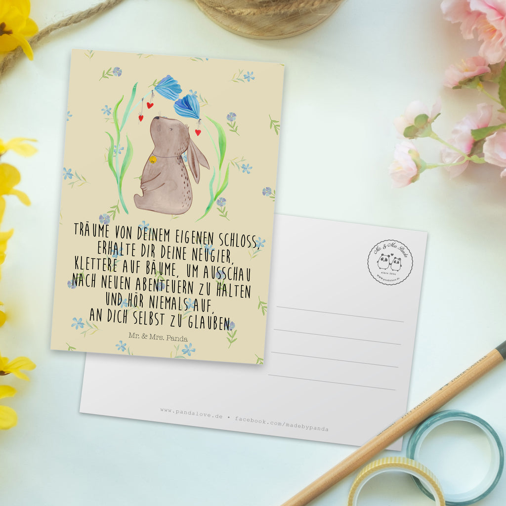 Postkarte Hase Blume Geschenkkarte, Grußkarte, Karte, Einladung, Ansichtskarte, Geburtstagskarte, Einladungskarte, Dankeskarte, Ostern, Osterhase, Ostergeschenke, Osternest, Osterdeko, Geschenk zu Ostern, Hase, Kaninchen, Kind, Taufe, Taufgeschenk, Geburt, Schwangerschaft, erstes Kind, Kindergeburtstag, Geburtstag, Hoffnung, Träume