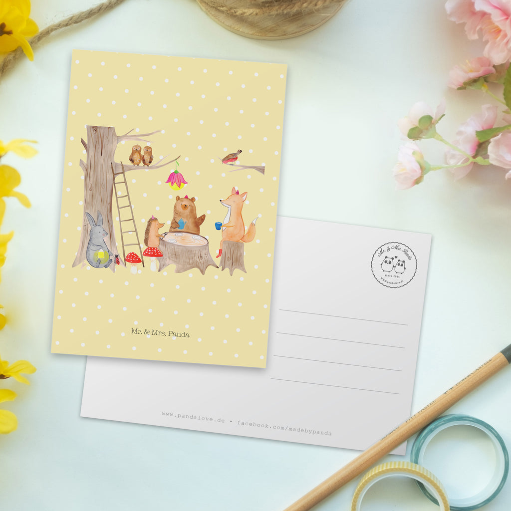 Postkarte Waldtiere Picknick Geschenkkarte, Grußkarte, Karte, Einladung, Ansichtskarte, Geburtstagskarte, Einladungskarte, Tiermotive, Gute Laune, lustige Sprüche, Tiere, Waldtiere, Picknick, Wald, Fuchs, Hase, Igel, Maus, Eichhörnchen