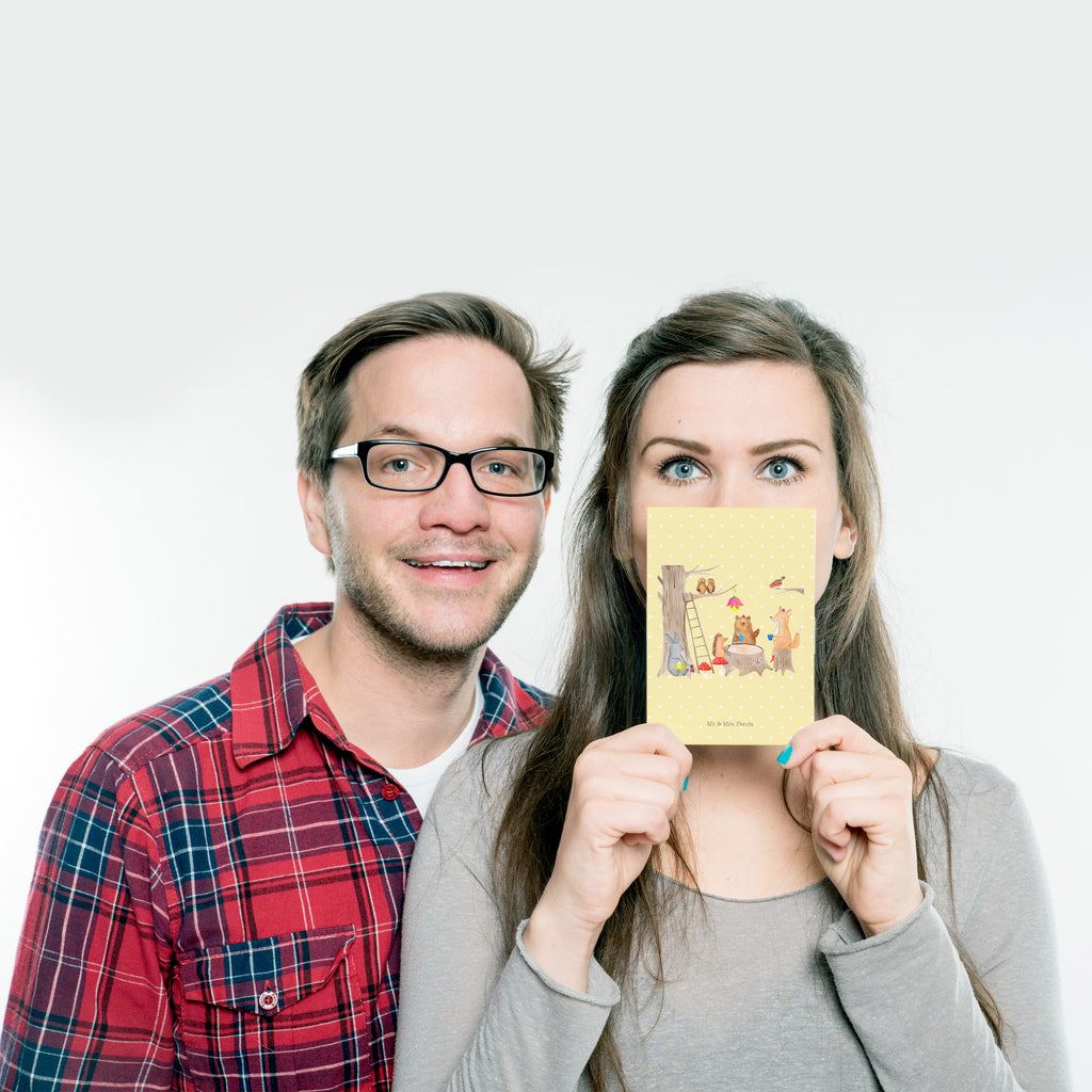 Postkarte Waldtiere Picknick Geschenkkarte, Grußkarte, Karte, Einladung, Ansichtskarte, Geburtstagskarte, Einladungskarte, Tiermotive, Gute Laune, lustige Sprüche, Tiere, Waldtiere, Picknick, Wald, Fuchs, Hase, Igel, Maus, Eichhörnchen