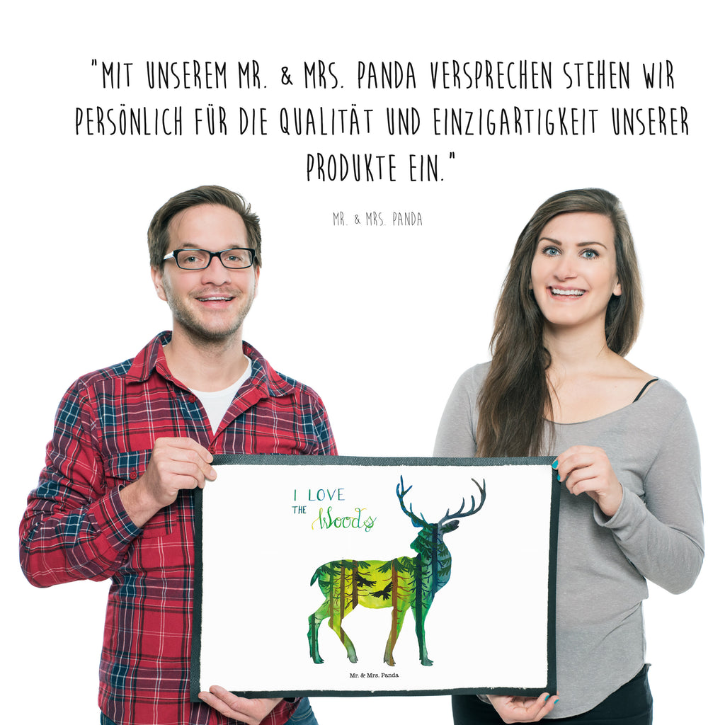 Fußmatte Hirsch I love the woods Türvorleger, Schmutzmatte, Fußabtreter, Matte, Schmutzfänger, Fußabstreifer, Schmutzfangmatte, Türmatte, Motivfußmatte, Haustürmatte, Vorleger, Blumen Deko, Frühlings Deko, Sommer Deko, Dekoration, positive Botschaft, Naturliebhaber, Outdoor, Natur, Abenteuer, Wald, woods, Hirsch