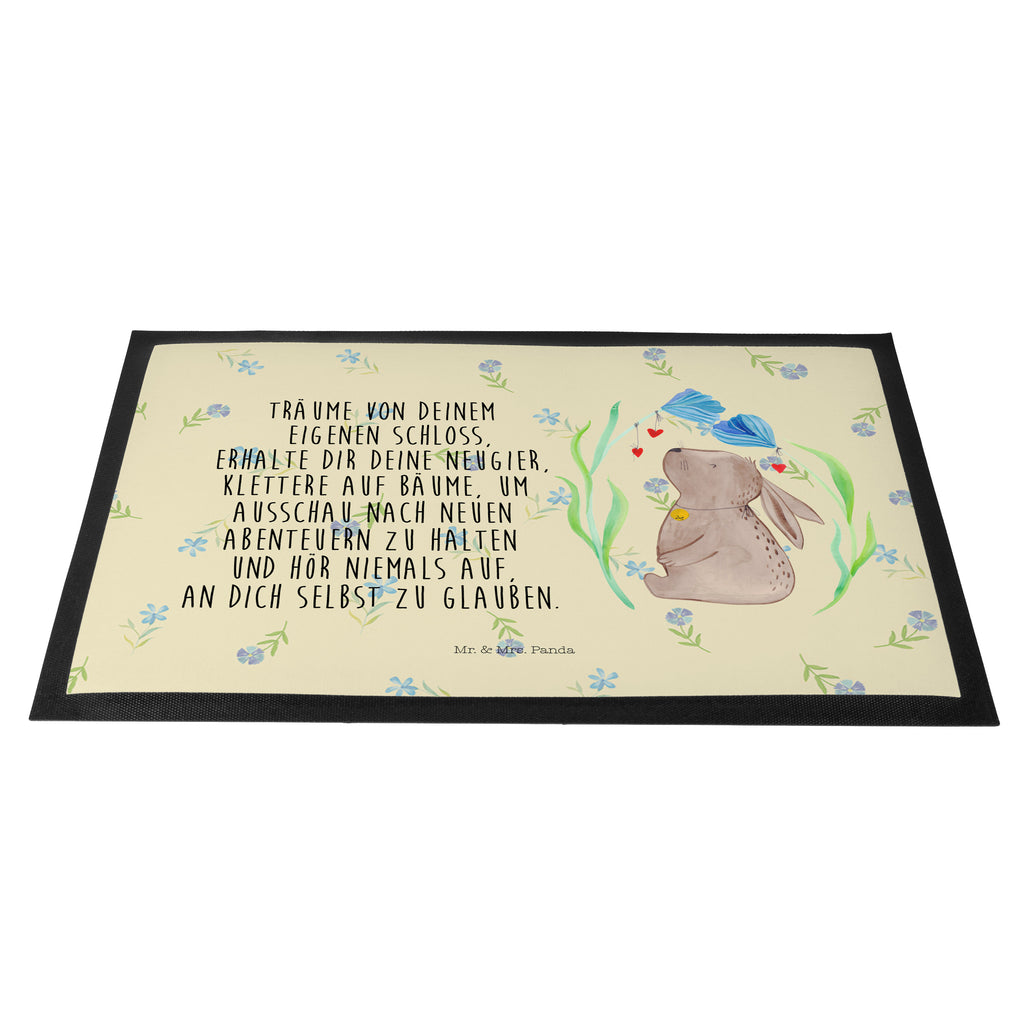 Fußmatte Hase Blume Hase, Kaninchen, Kind, Taufe, Taufgeschenk, Geburt, Schwangerschaft, erstes Kind, Kindergeburtstag, Geburtstag, Hoffnung, Träume Türvorleger, Schmutzmatte, Fußabtreter, Matte, Schmutzfänger, Fußabstreifer, Schmutzfangmatte, Türmatte, Motivfußmatte,  Haustürmatte, Vorleger  Ostern, Osterhase, Ostergeschenke, Osternest, Osterdeko, Geschenk zu Ostern
