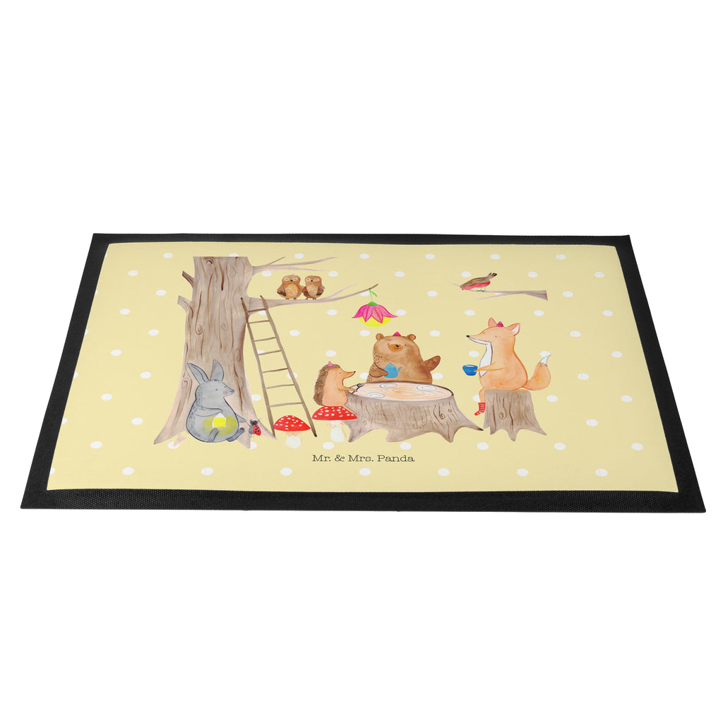 Fußmatte Waldtiere Picknick Türvorleger, Schmutzmatte, Fußabtreter, Matte, Schmutzfänger, Fußabstreifer, Schmutzfangmatte, Türmatte, Motivfußmatte, Haustürmatte, Vorleger, süße Tiermotive, gute Laune, lustige Sprüche, Tiere, Waldtiere, Picknick, Wald, Fuchs, Hase, Igel, Maus, Eichhörnchen