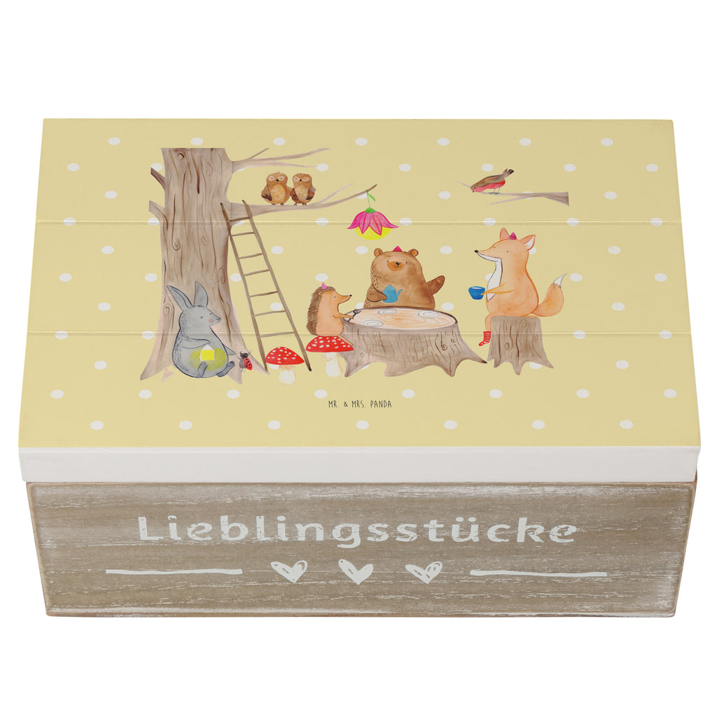 Holzkiste Waldtiere Picknick Holzkiste, Kiste, Schatzkiste, Truhe, Schatulle, XXL, Erinnerungsbox, Erinnerungskiste, Dekokiste, Aufbewahrungsbox, Tiermotive, Gute Laune, lustige Sprüche, Tiere, Waldtiere, Picknick, Wald, Fuchs, Hase, Igel, Maus, Eichhörnchen