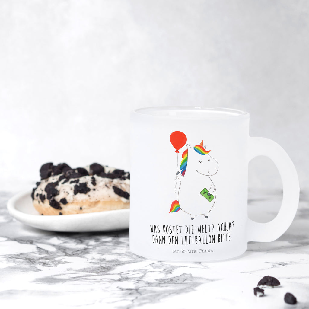 Teetasse Einhorn Luftballon Teetasse, Teeglas, Teebecher, Tasse mit Henkel, Tasse, Glas Teetasse, Teetasse aus Glas, Einhorn, Einhörner, Einhorn Deko, Pegasus, Unicorn, Luftballon, Geld, Lebenslust, Freude, Geschenk, Freundin