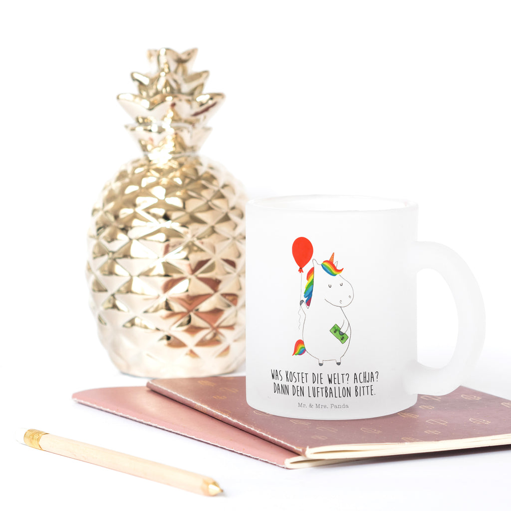 Teetasse Einhorn Luftballon Teetasse, Teeglas, Teebecher, Tasse mit Henkel, Tasse, Glas Teetasse, Teetasse aus Glas, Einhorn, Einhörner, Einhorn Deko, Pegasus, Unicorn, Luftballon, Geld, Lebenslust, Freude, Geschenk, Freundin