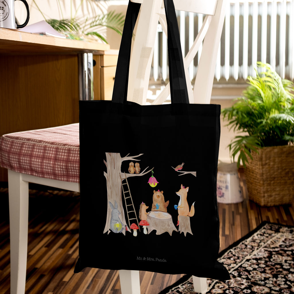 Tragetasche Waldtiere Picknick Beuteltasche, Beutel, Einkaufstasche, Jutebeutel, Stoffbeutel, Tiermotive, Gute Laune, lustige Sprüche, Tiere, Waldtiere, Picknick, Wald, Fuchs, Hase, Igel, Maus, Eichhörnchen