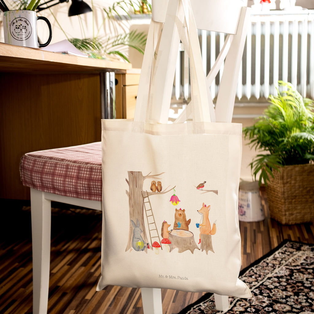 Tragetasche Waldtiere Picknick Beuteltasche, Beutel, Einkaufstasche, Jutebeutel, Stoffbeutel, Tiermotive, Gute Laune, lustige Sprüche, Tiere, Waldtiere, Picknick, Wald, Fuchs, Hase, Igel, Maus, Eichhörnchen