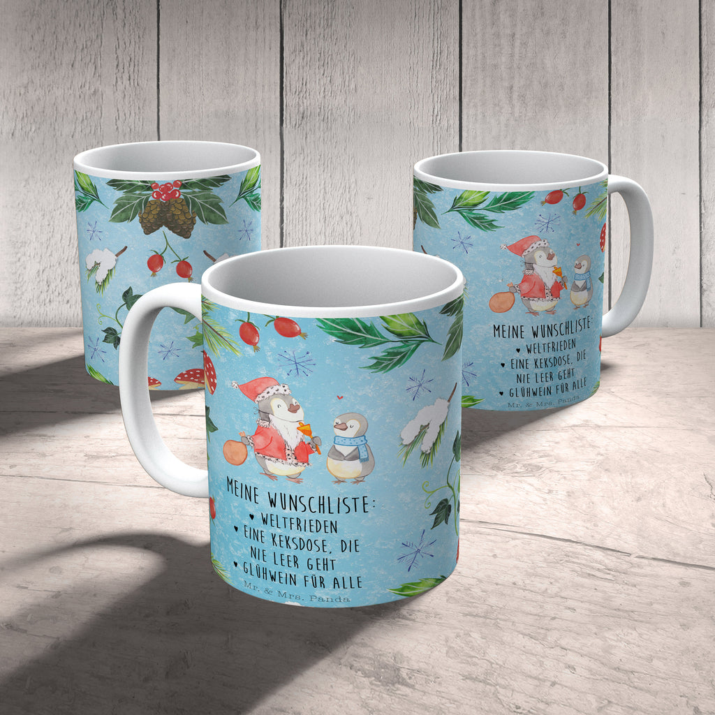 Tasse Pinguin Wunschliste  Becher, Kaffeetasse, Kaffeebecher, Tee, Frühstück, Büro  Winter, Weihnachten, Weihnachtsdeko, Nikolaus, Advent, Heiligabend, Wintermotiv
