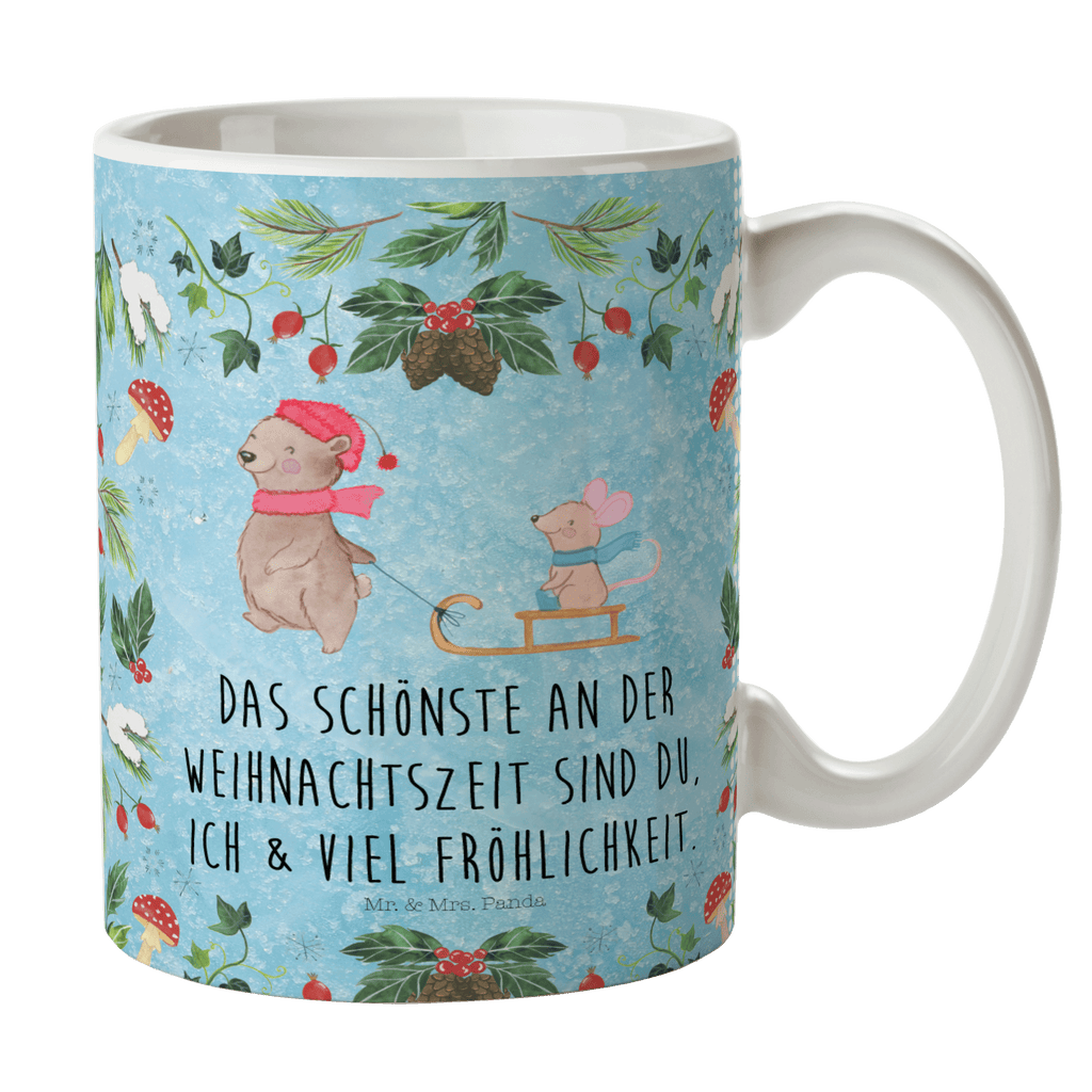 Tasse Bär Maus Schlitten  Becher, Kaffeetasse, Kaffeebecher, Tee, Frühstück, Büro  Winter, Weihnachten, Weihnachtsdeko, Nikolaus, Advent, Heiligabend, Wintermotiv
