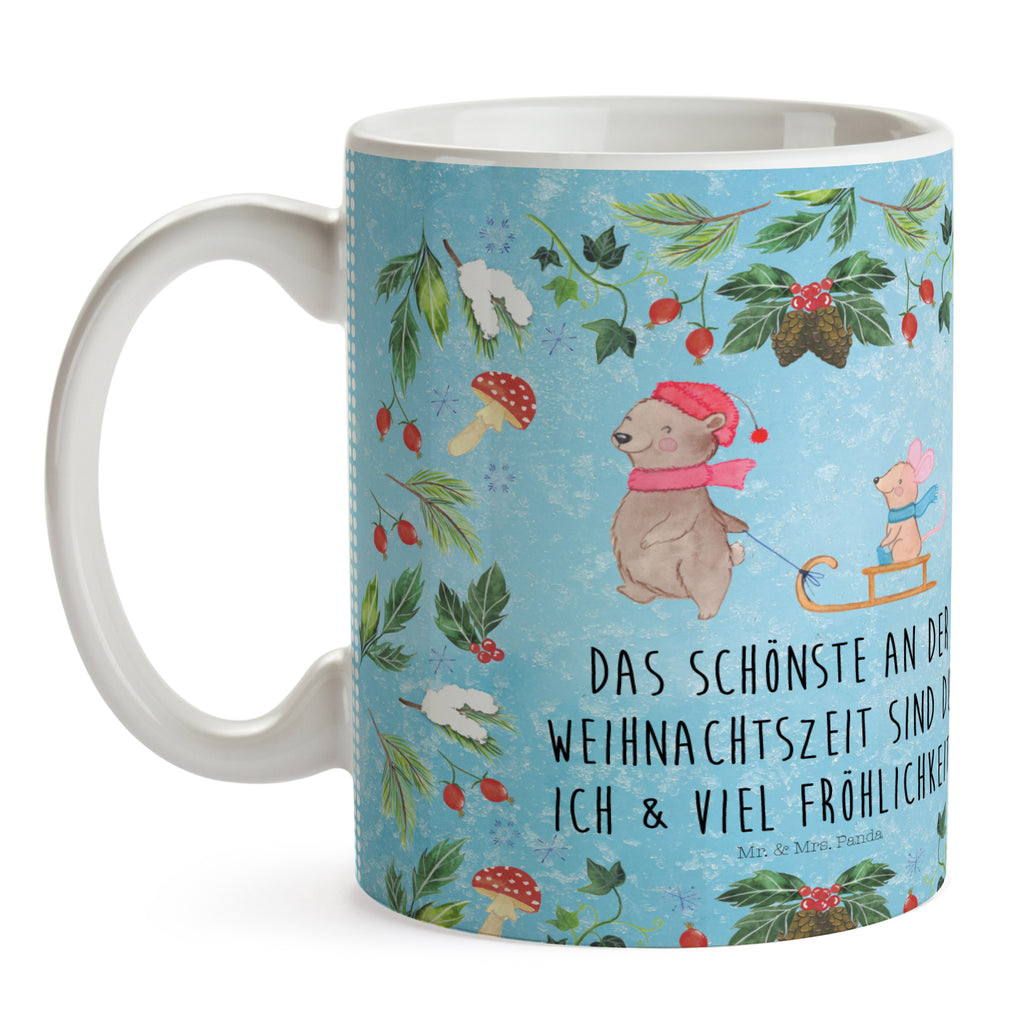 Tasse Bär Maus Schlitten  Becher, Kaffeetasse, Kaffeebecher, Tee, Frühstück, Büro  Winter, Weihnachten, Weihnachtsdeko, Nikolaus, Advent, Heiligabend, Wintermotiv