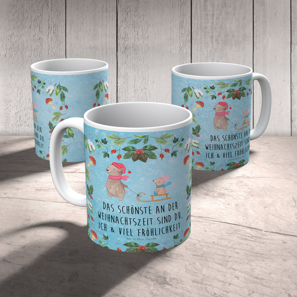 Tasse Bär Maus Schlitten  Becher, Kaffeetasse, Kaffeebecher, Tee, Frühstück, Büro  Winter, Weihnachten, Weihnachtsdeko, Nikolaus, Advent, Heiligabend, Wintermotiv
