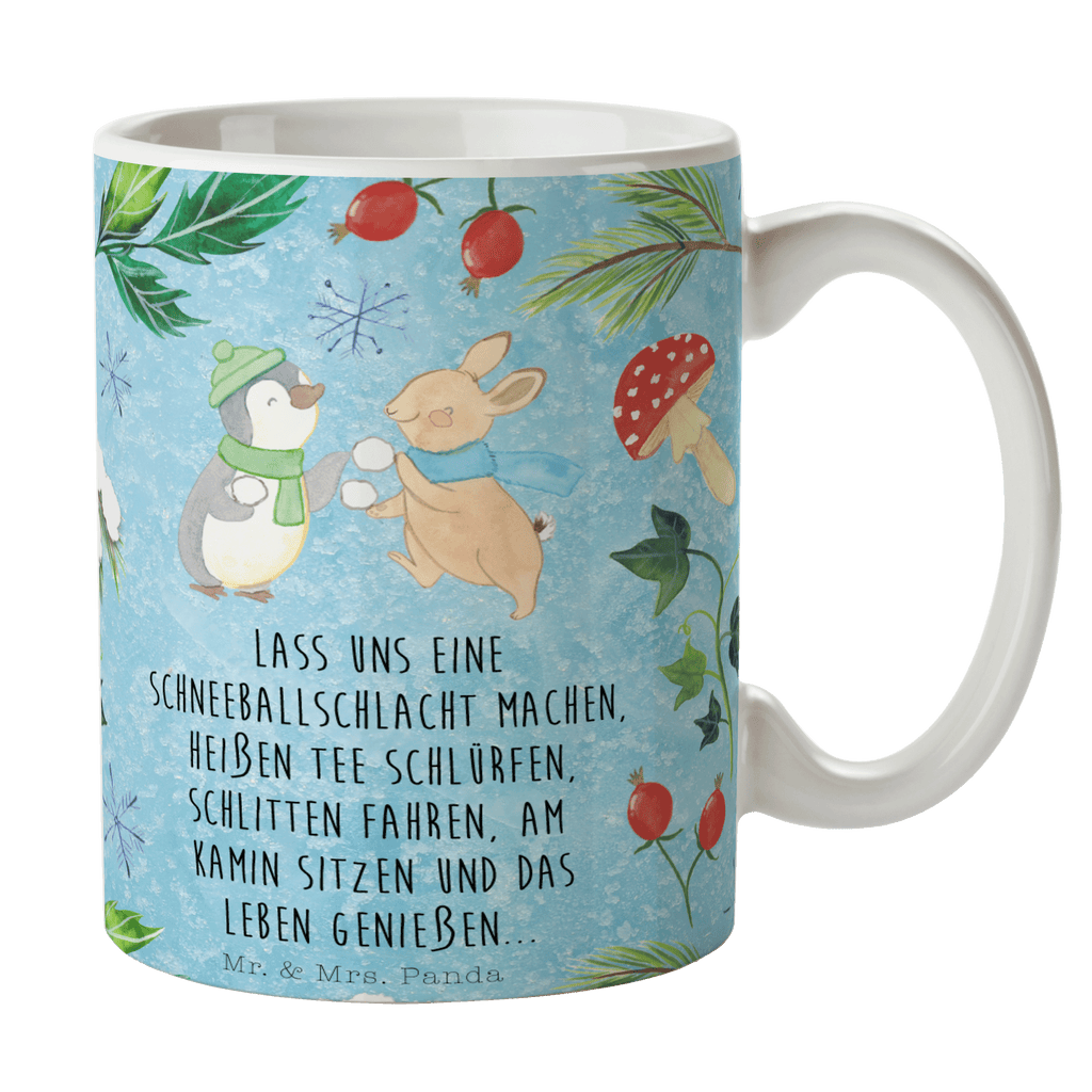 Tasse Pinguin Hase Schneeballschlacht  Becher, Kaffeetasse, Kaffeebecher, Tee, Frühstück, Büro  Winter, Weihnachten, Weihnachtsdeko, Nikolaus, Advent, Heiligabend, Wintermotiv
