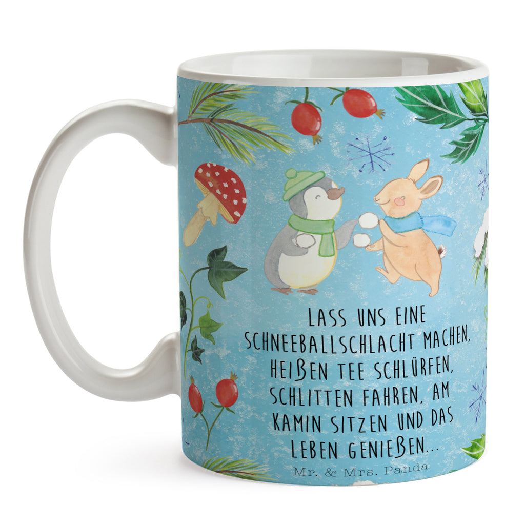Tasse Pinguin Hase Schneeballschlacht  Becher, Kaffeetasse, Kaffeebecher, Tee, Frühstück, Büro  Winter, Weihnachten, Weihnachtsdeko, Nikolaus, Advent, Heiligabend, Wintermotiv