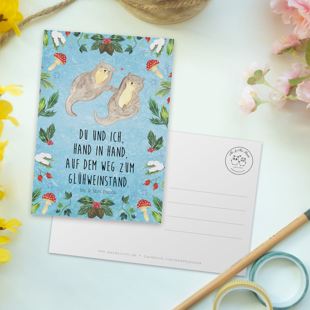 Postkarte Otter Glühweinstand Geschenkkarte, Grußkarte, Karte, Einladung, Ansichtskarte, Geburtstagskarte, Einladungskarte, Dankeskarte, Winter, Weihnachten, Weihnachtsdeko, Nikolaus, Advent, Heiligabend, Wintermotiv