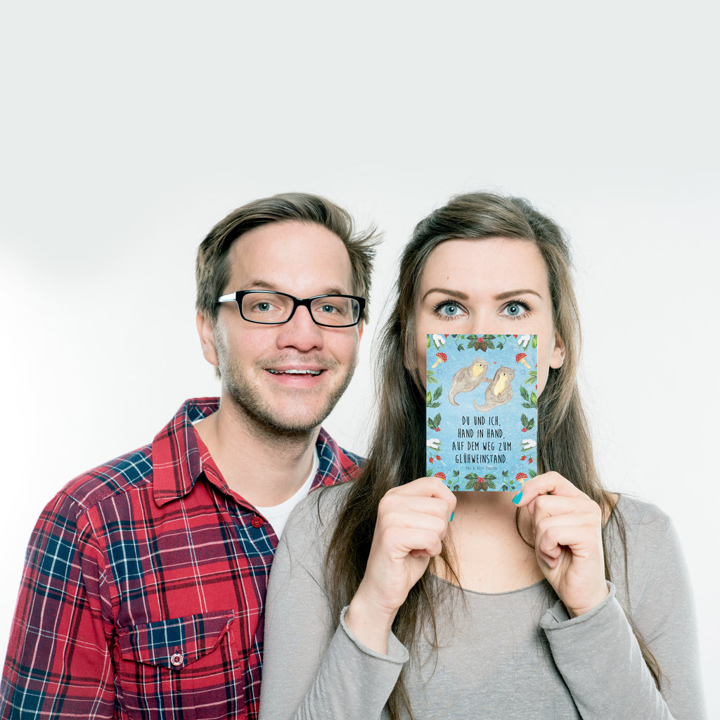 Postkarte Otter Glühweinstand Geschenkkarte, Grußkarte, Karte, Einladung, Ansichtskarte, Geburtstagskarte, Einladungskarte, Dankeskarte, Winter, Weihnachten, Weihnachtsdeko, Nikolaus, Advent, Heiligabend, Wintermotiv