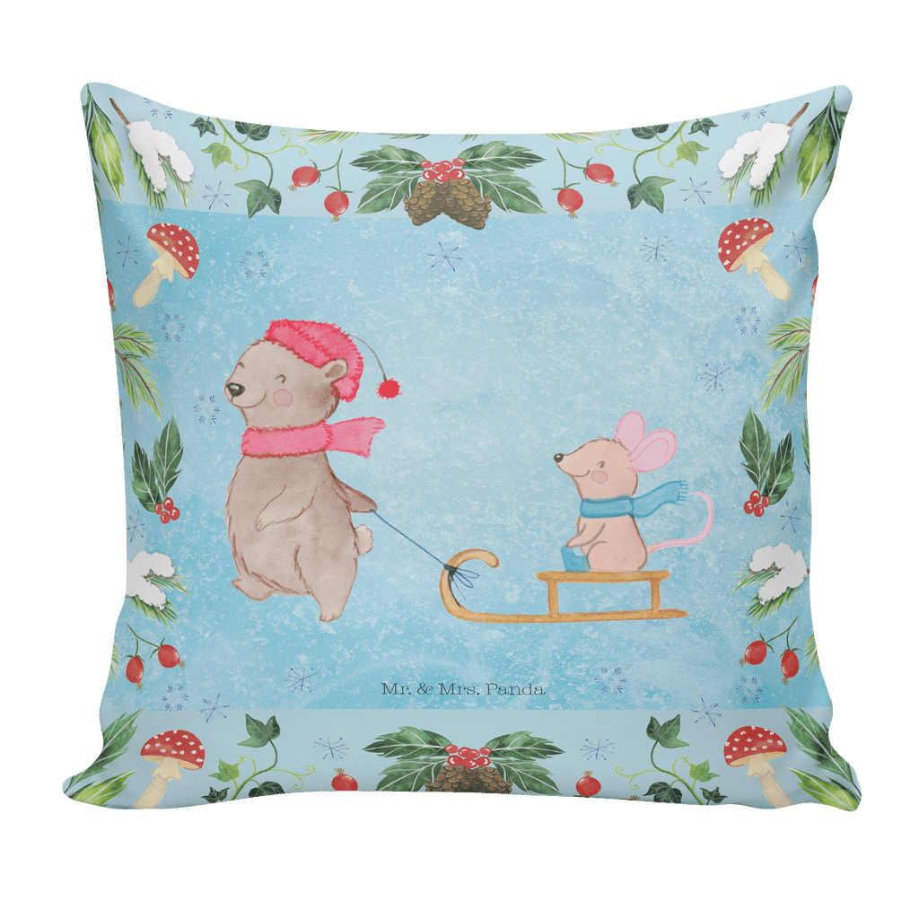 40x40 Kissen Bär Maus Schlitten Kissenhülle, Kopfkissen, Sofakissen, Dekokissen, Motivkissen, Winter, Weihnachten, Weihnachtsdeko, Nikolaus, Advent, Heiligabend, Wintermotiv