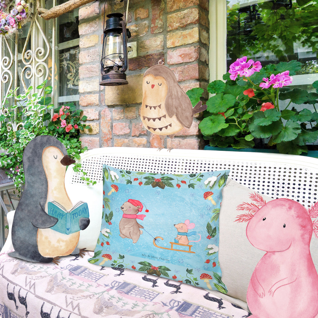 40x40 Kissen Bär Maus Schlitten Kissenhülle, Kopfkissen, Sofakissen, Dekokissen, Motivkissen, Winter, Weihnachten, Weihnachtsdeko, Nikolaus, Advent, Heiligabend, Wintermotiv