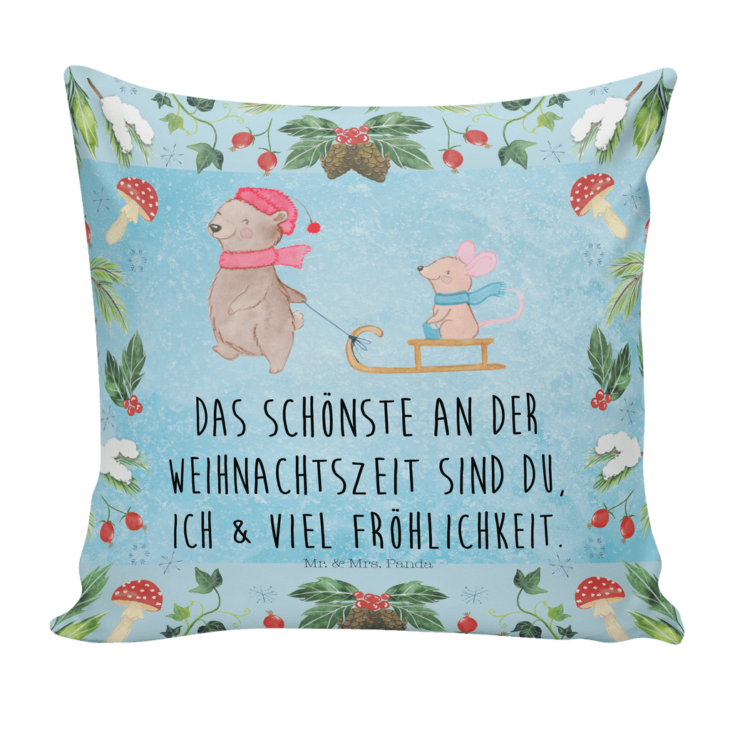 40x40 Kissen Bär Maus Schlitten Kissenhülle, Kopfkissen, Sofakissen, Dekokissen, Motivkissen, Winter, Weihnachten, Weihnachtsdeko, Nikolaus, Advent, Heiligabend, Wintermotiv
