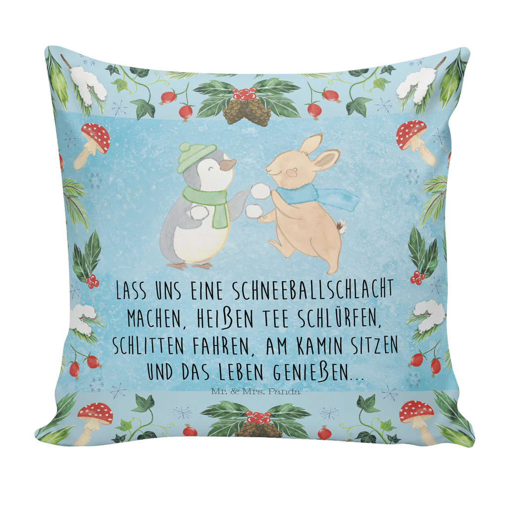 40x40 Kissen Pinguin Hase Schneeballschlacht Kissenhülle, Kopfkissen, Sofakissen, Dekokissen, Motivkissen, Winter, Weihnachten, Weihnachtsdeko, Nikolaus, Advent, Heiligabend, Wintermotiv